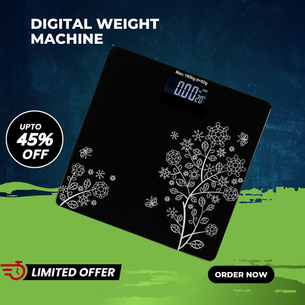 Digital Body Weight Machine 180KG - Thick Tempered Glass LCD Display Bathroom Scale (Flower Design)