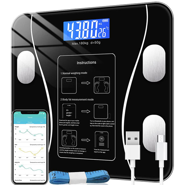 Digital Bathroom Body Weight Scales , Smart Bluetooth USB Charging Scale for BMI and Weight Loss